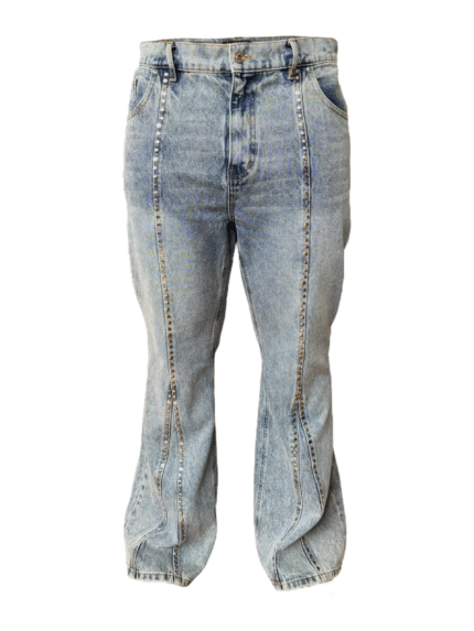 Matiere De Desirs STUDDED PLEATED DENIM JEANS